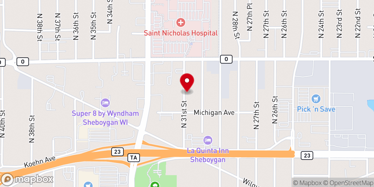 Map showing location of Sheboygan Hispanic Seventh-Day Adventist Church