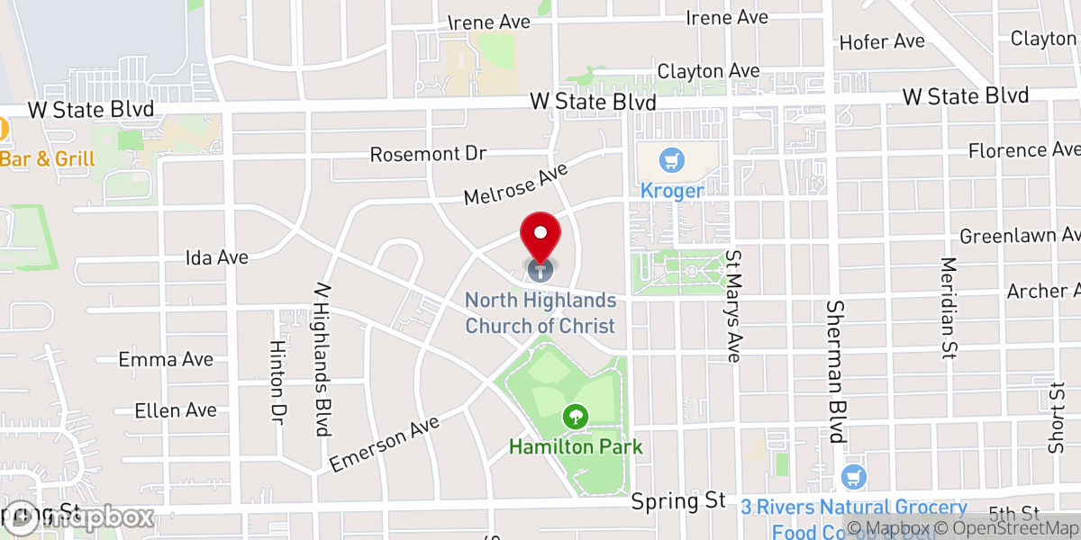 Map showing location of North Highlands Church of Christ