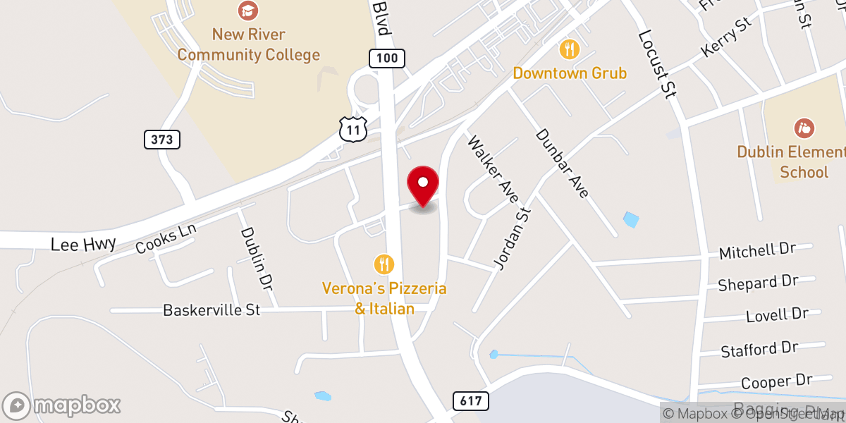 Map showing location of Dublin Baptist Church