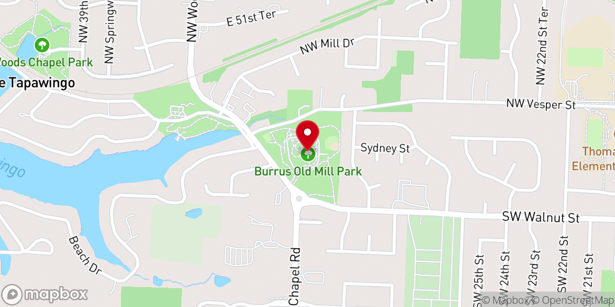Map showing location of Burrus Old Mill Park