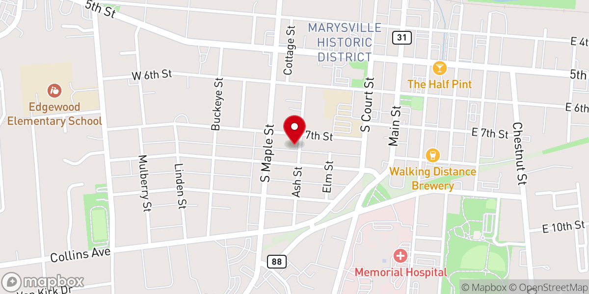 Map showing location of Marysville Food Pantry (Ohio)
