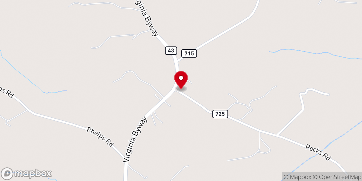 Map showing location of Pecks Baptist Church