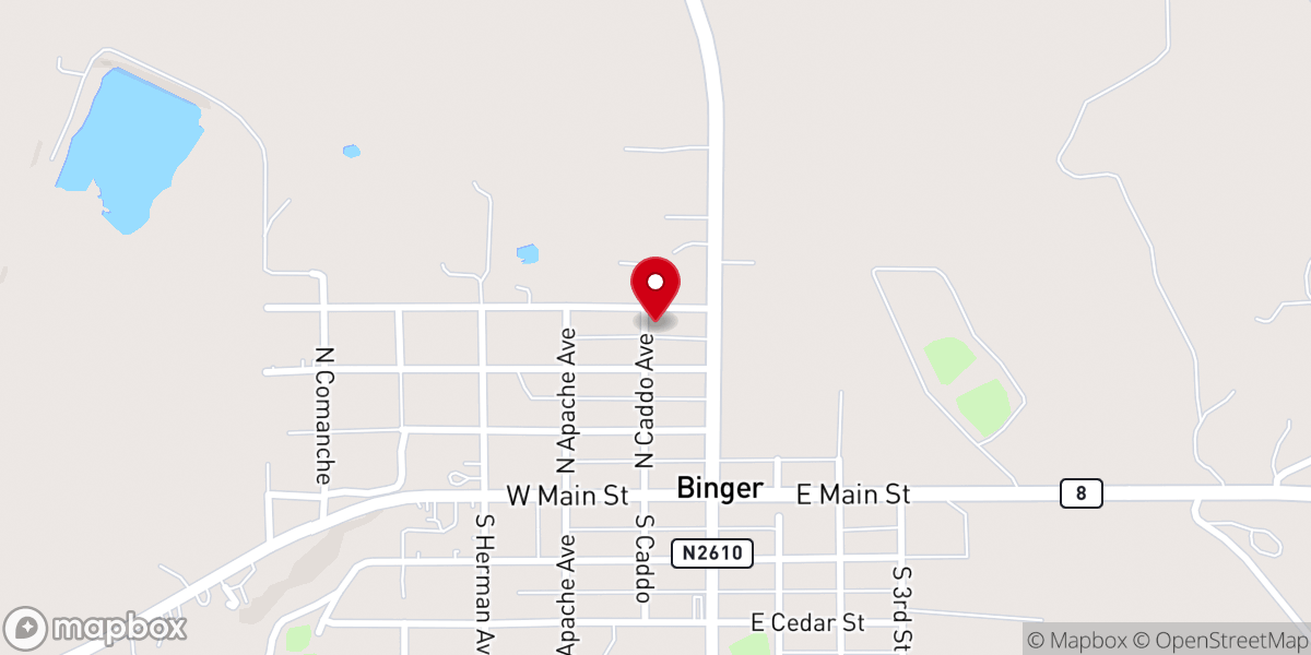 Map showing location of Binger church of Christ