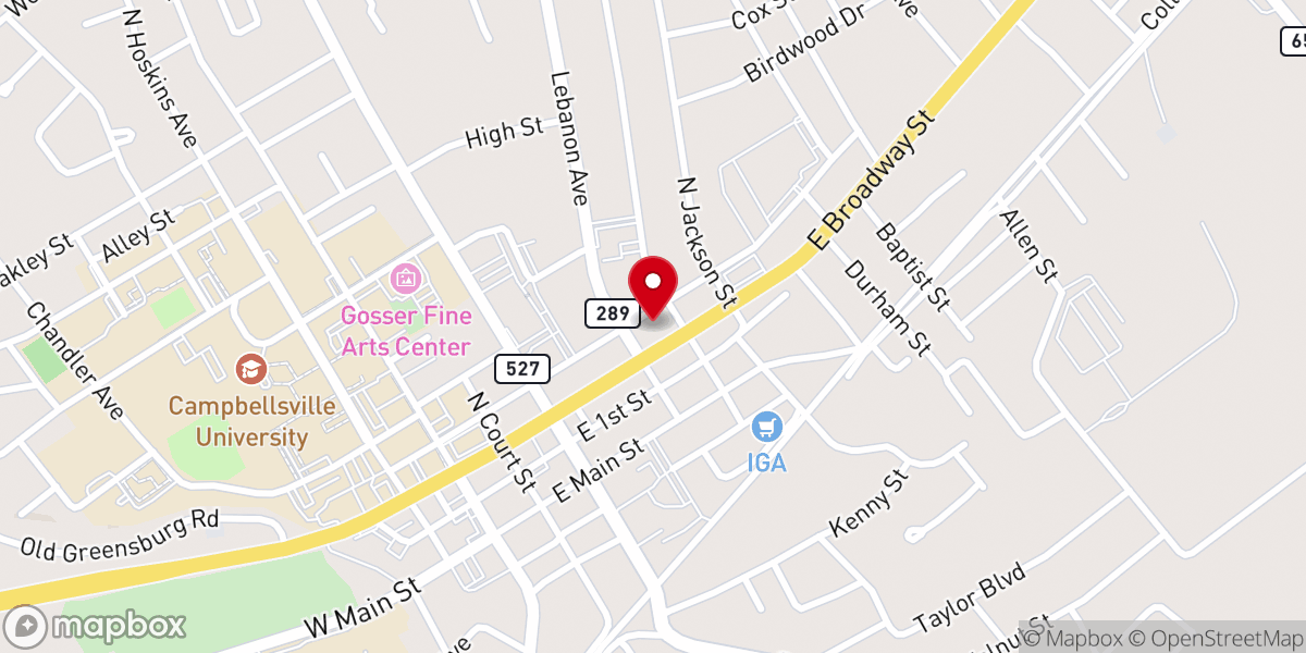 Map showing location of Campbellsville Christian Church