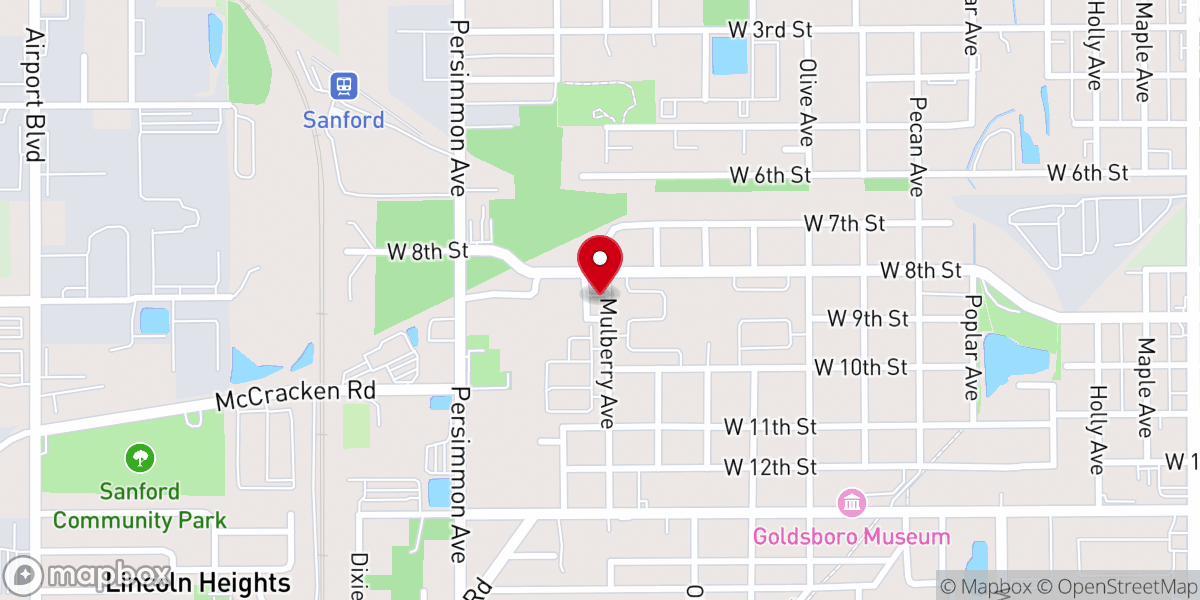 Map showing location of West Sanford Freewill Holiness Church