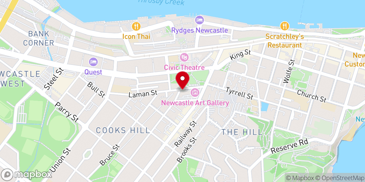 Map showing location of Newcastle Baptist Tabernacle