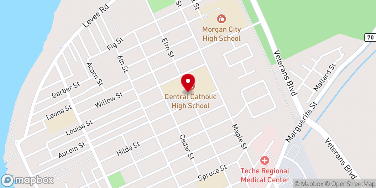 Map showing location of Central Catholic High School