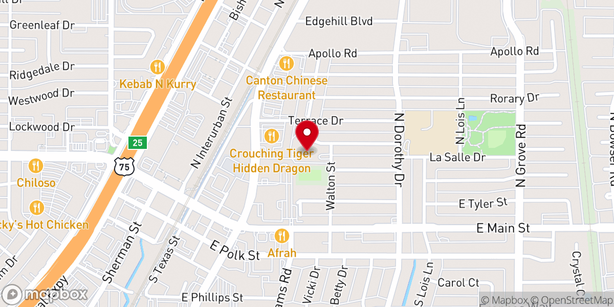 Map showing location of First Presbyterian Church of Richardson