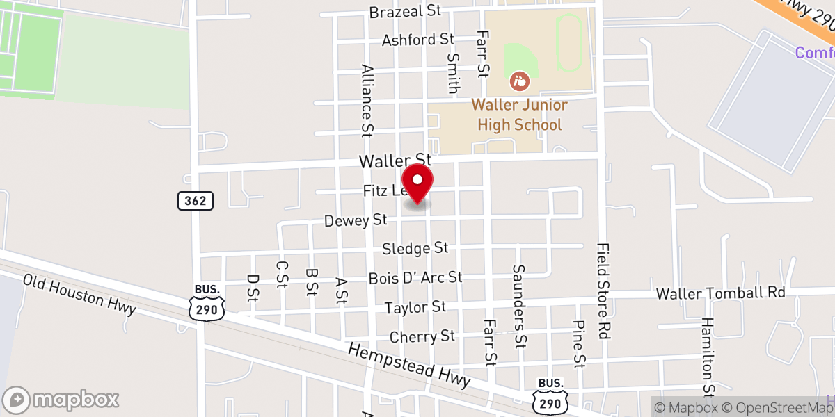 Map showing location of St. John's Lutheran Church, Waller