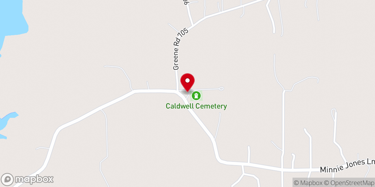 Map showing location of Caldwell Church