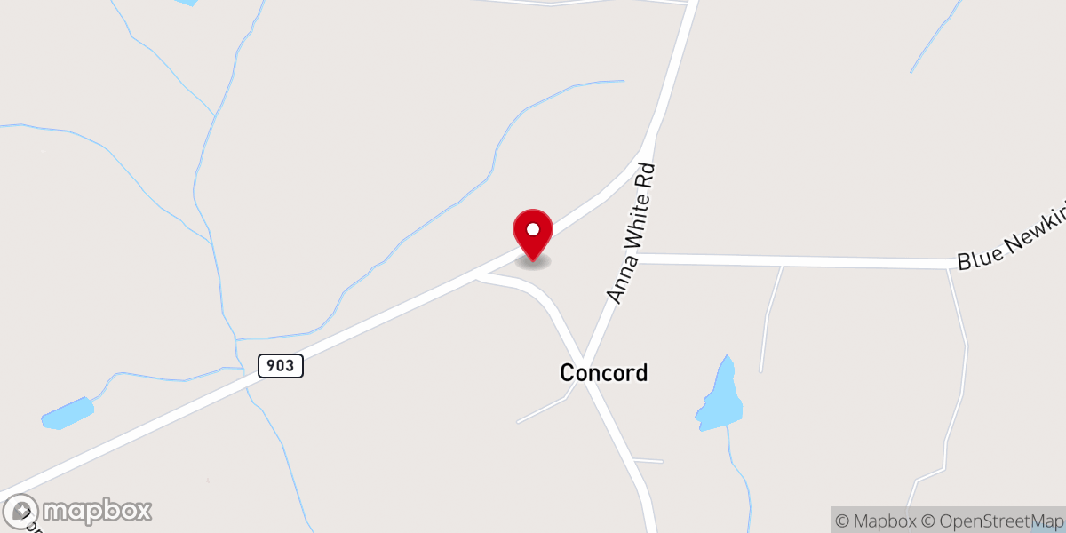 Map showing location of Concord Baptist Church