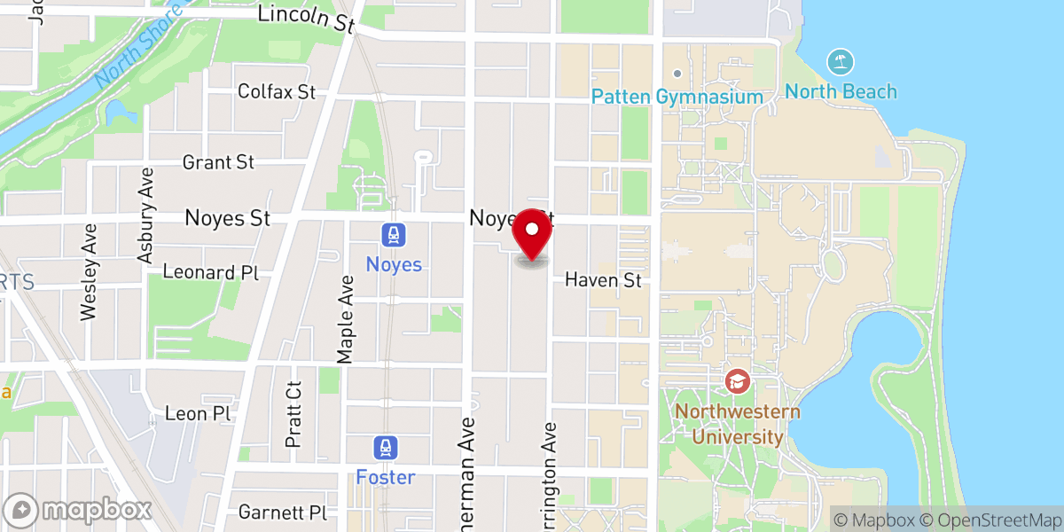 Map showing location of Lutheran Campus Ministry at Northwestern University