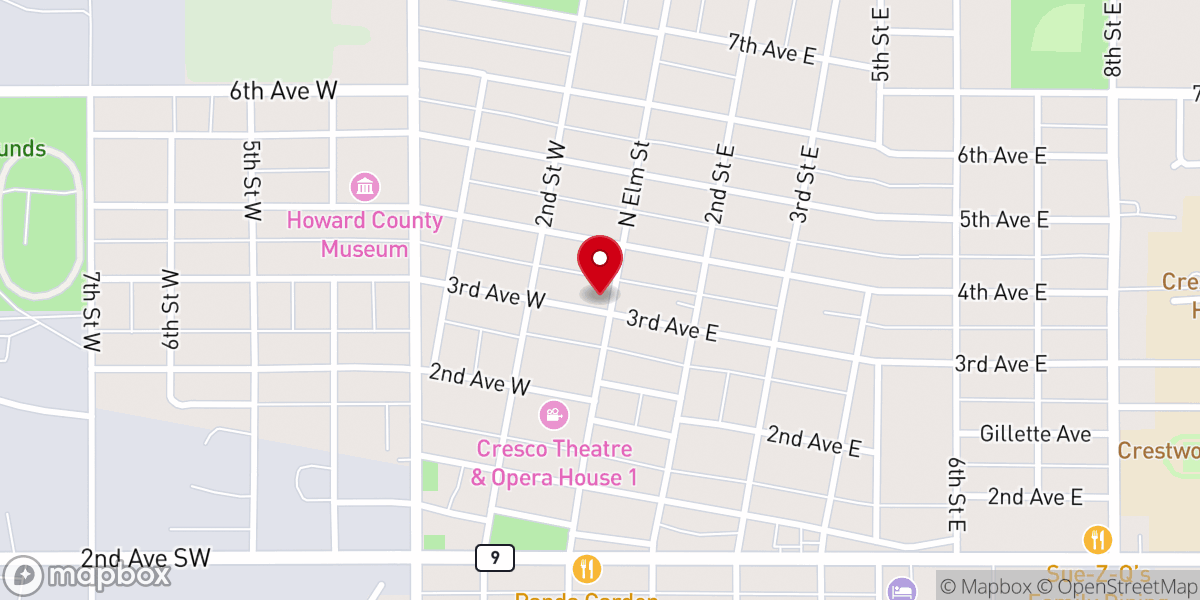 Map showing location of Cresco United Methodist Church