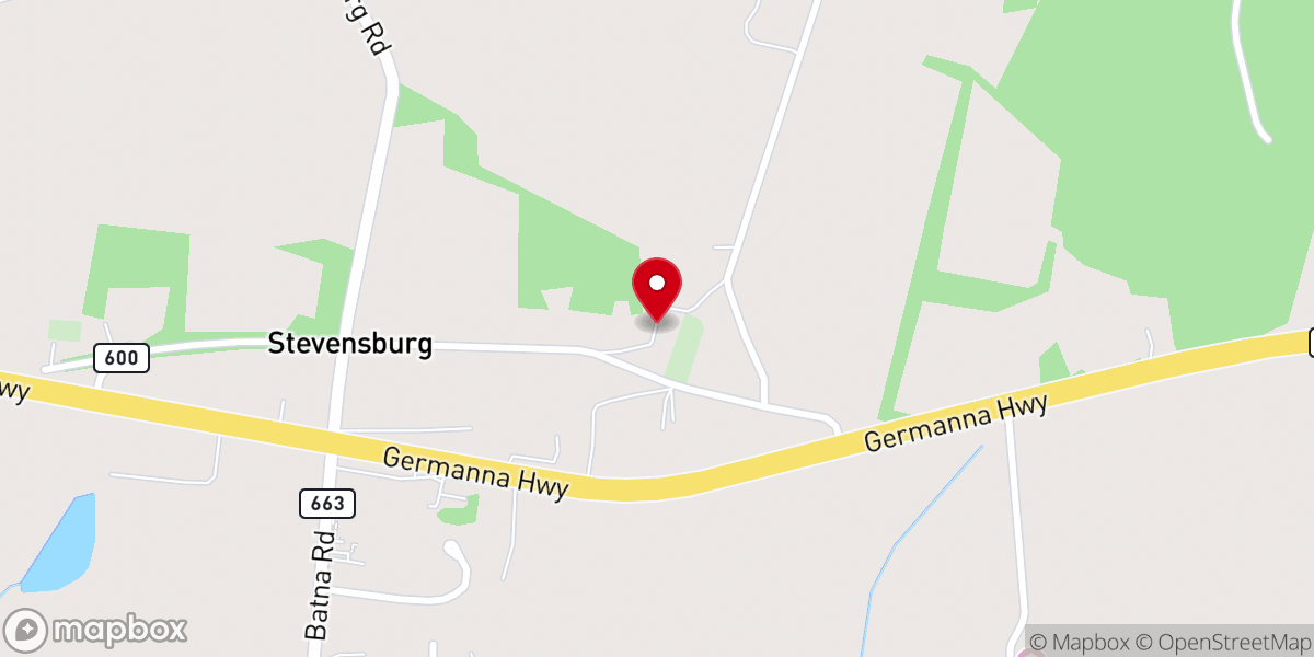 Map showing location of Stevensburg Baptist Church