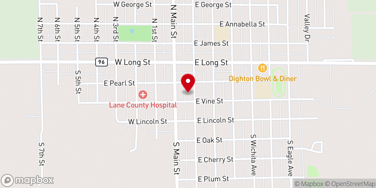 Map showing location of Dighton United Methodist Church