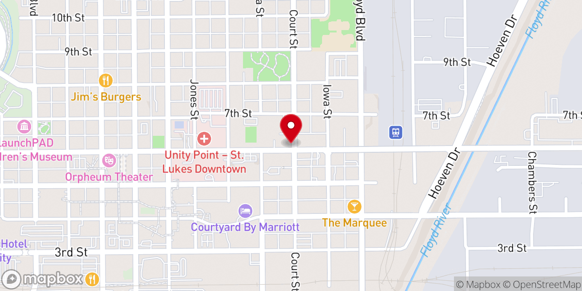 Map showing location of Siouxland Unity Christian Church