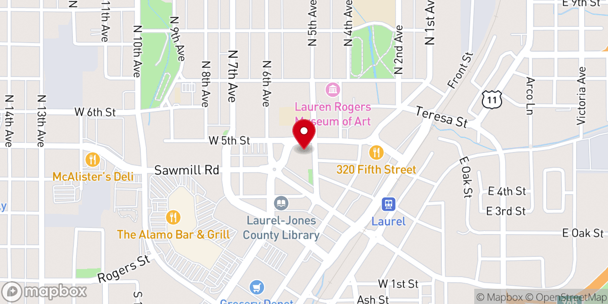 Map showing location of Laurel First Methodist Church