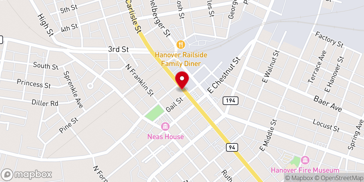 Map showing location of Hanover Area Council-Churches