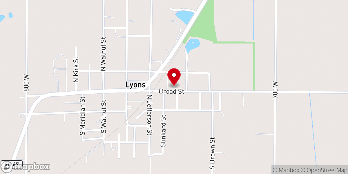 Map showing location of First Christian Church of Lyons