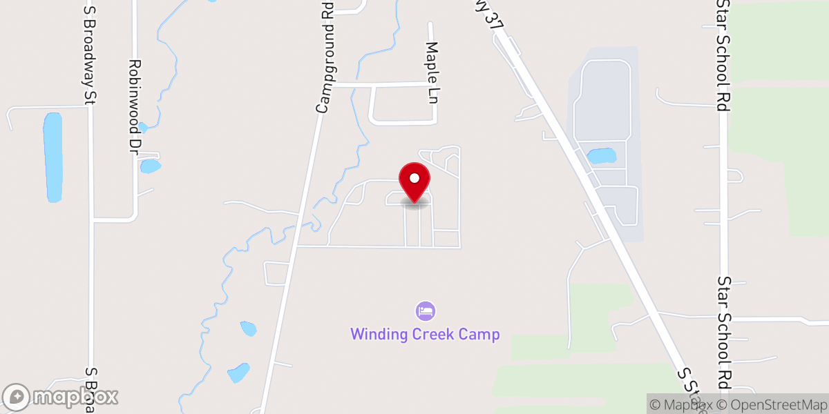 Map showing location of Winding Creek Camp