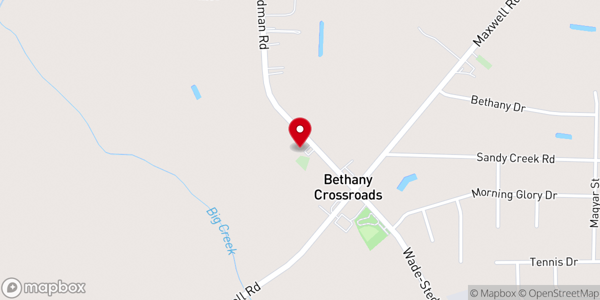 Map showing location of Bethany Crossroads Church