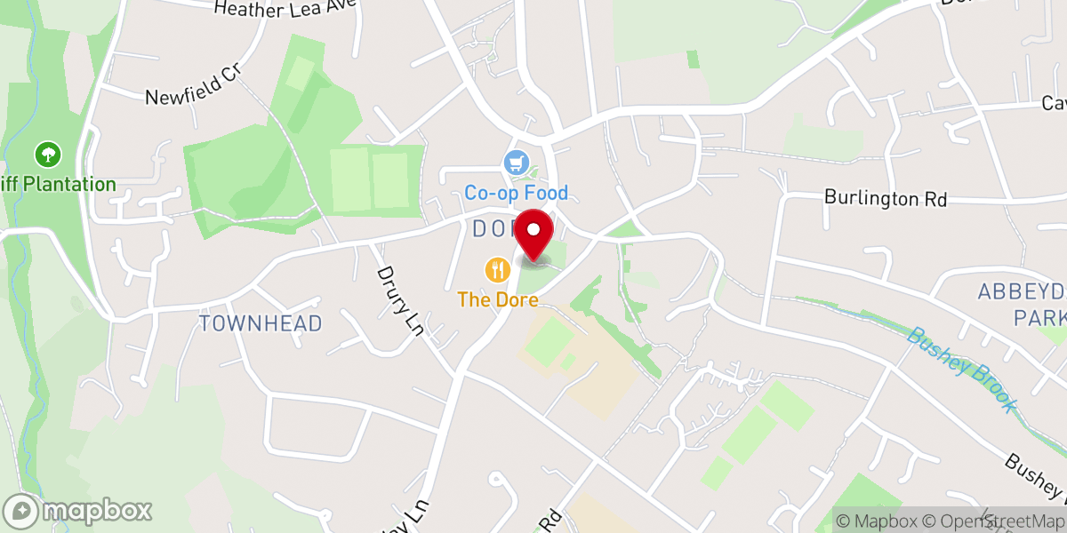 Map showing location of Christ Church, Dore
