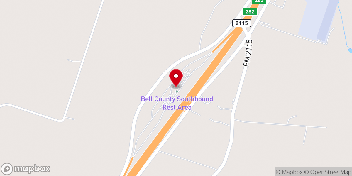 Map showing location of Bell County Safety Rest Area Southbound