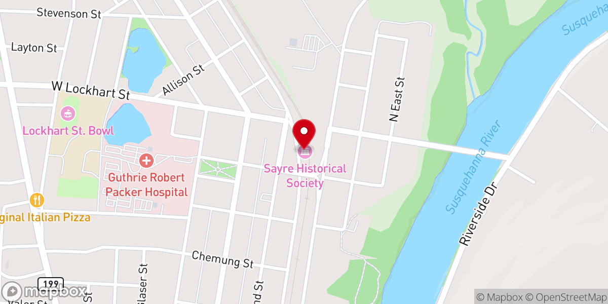 Map showing location of Sayre Historical Society