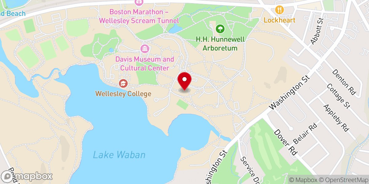 Map showing location of Houghton Chapel at Wellesley College
