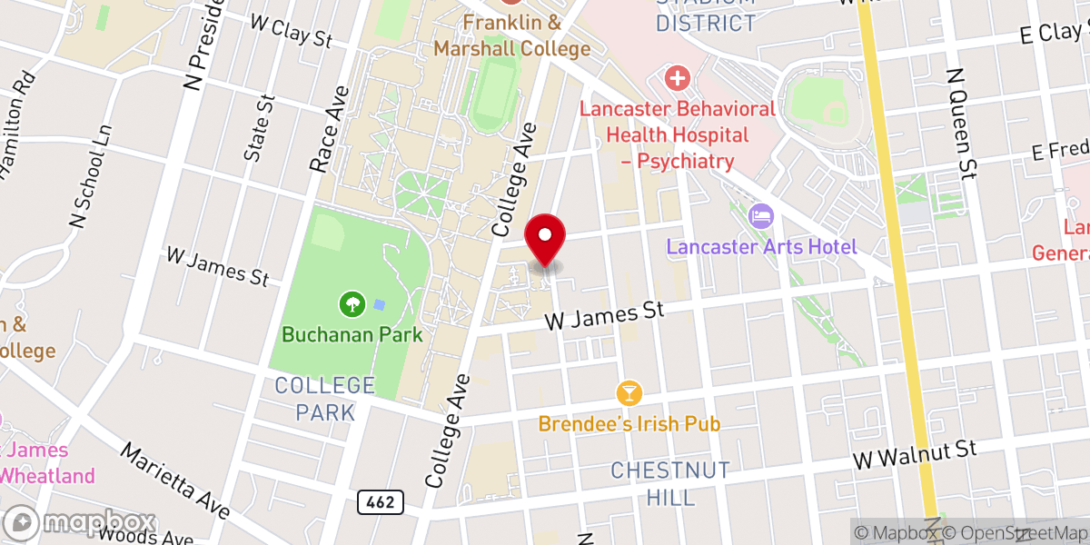 Map showing location of Lancaster Theological Seminary
