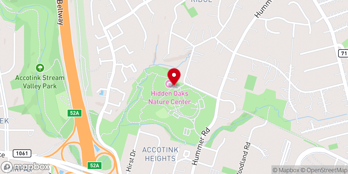 Map showing location of Hidden Oaks Nature Center