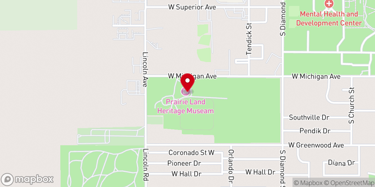 Map showing location of Prairieland Heritage Museum