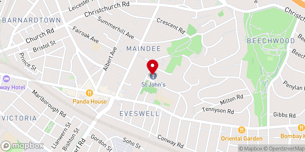 Map showing location of St John's Church