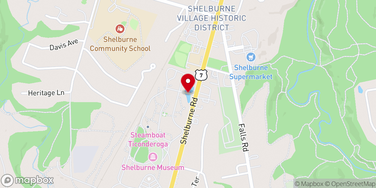 Map showing location of Shelburne Museum Covered Bridge