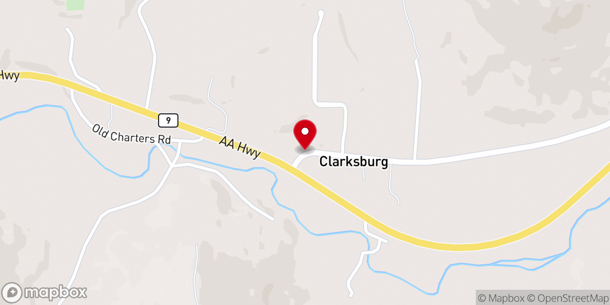 Map showing location of Clarksburg Christian Church