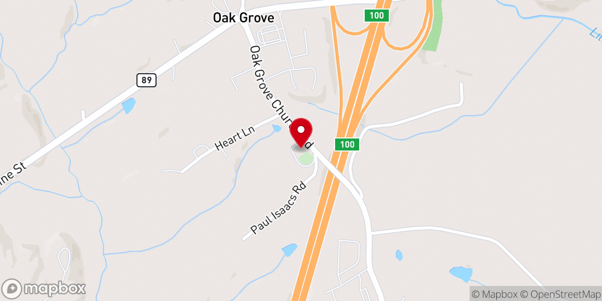 Map showing location of Oak Grove Baptist Church