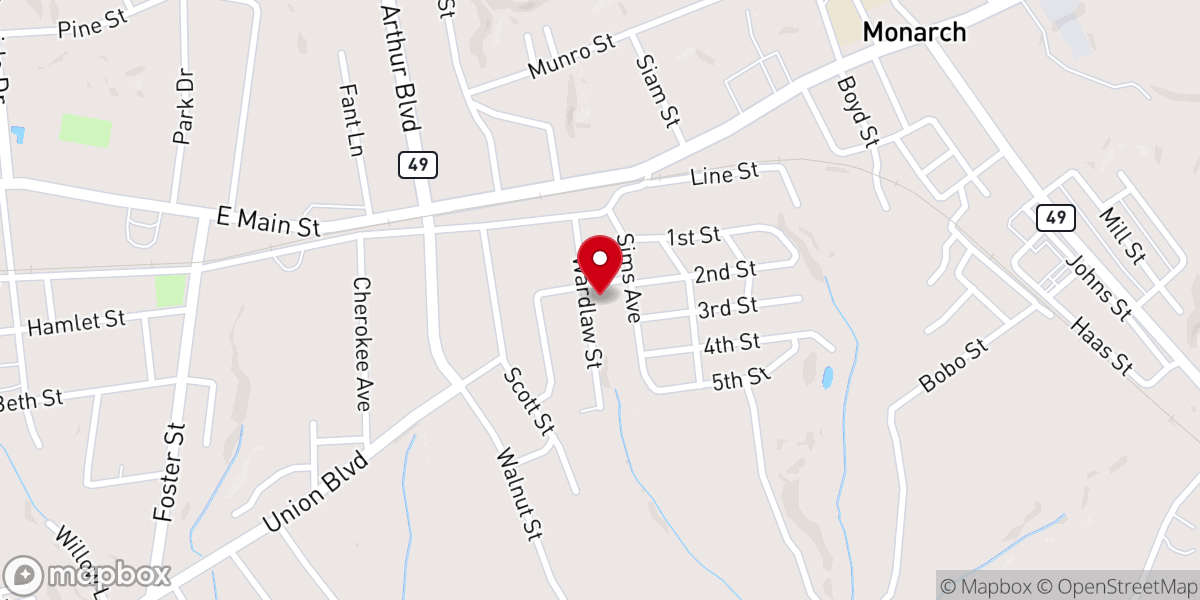 Map showing location of Ottaray Baptist Church
