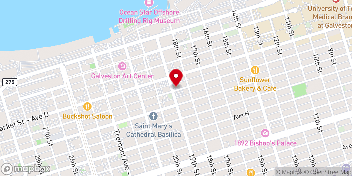 Map showing location of Galveston Bible Church