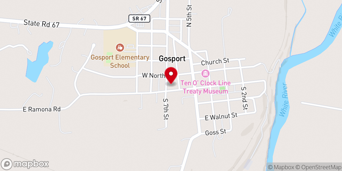 Map showing location of Gosport Christian Church