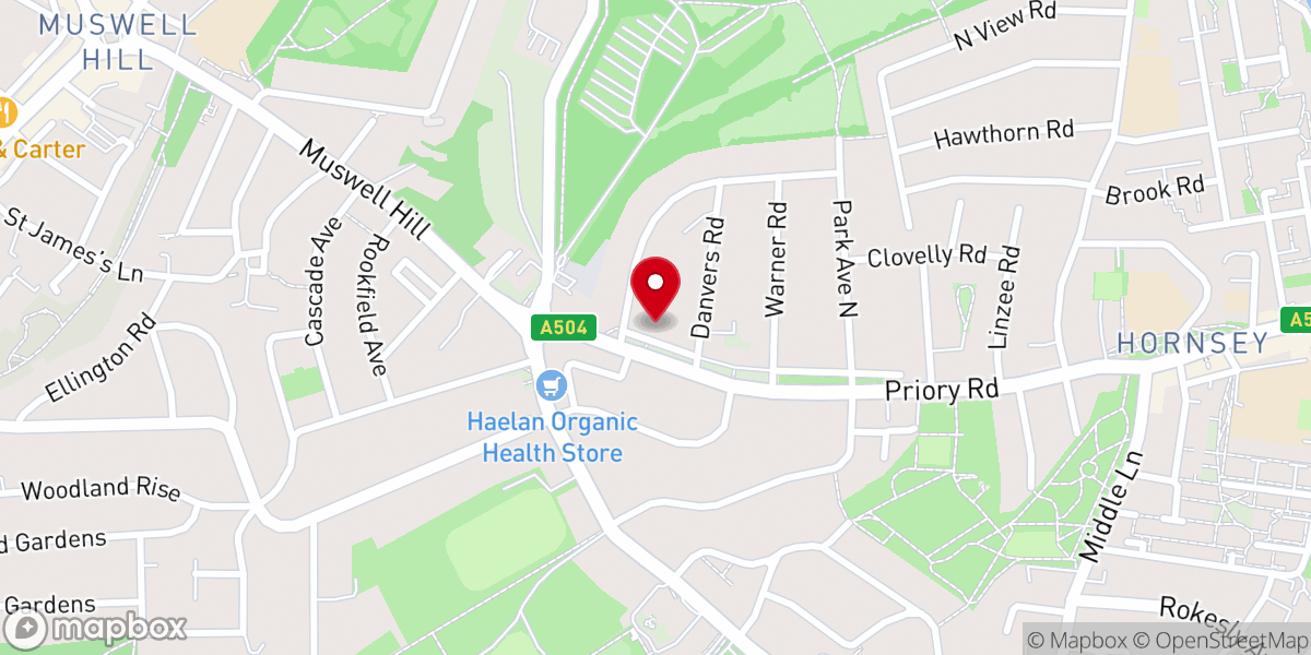 Map showing location of Hornsey Moravian Church
