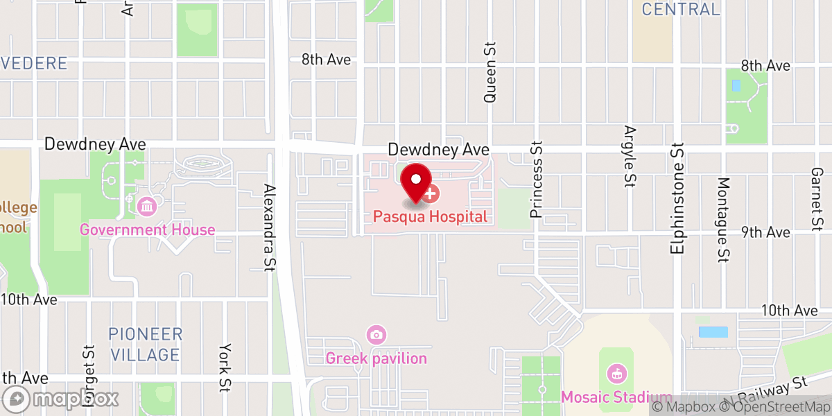 Map showing location of Pasqua Hospital Chapel
