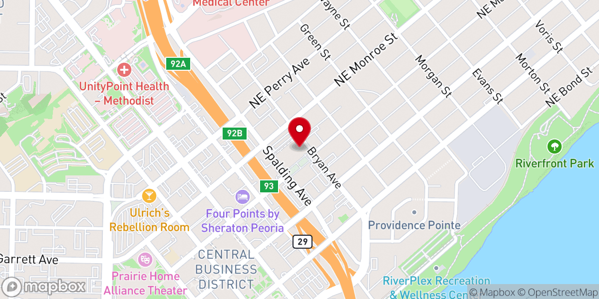 Map showing location of Spalding Pastoral Center: Catholic Diocese of Peoria