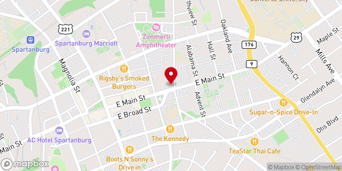 Map showing location of First Baptist Spartanburg