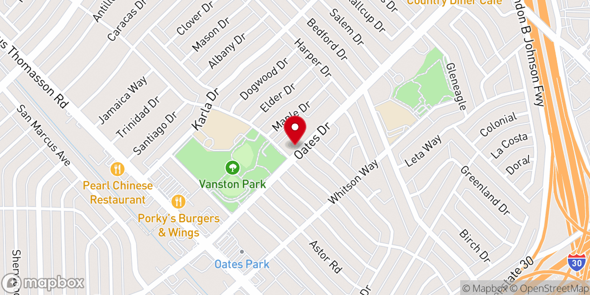 Map showing location of Oates Drive Baptist Church