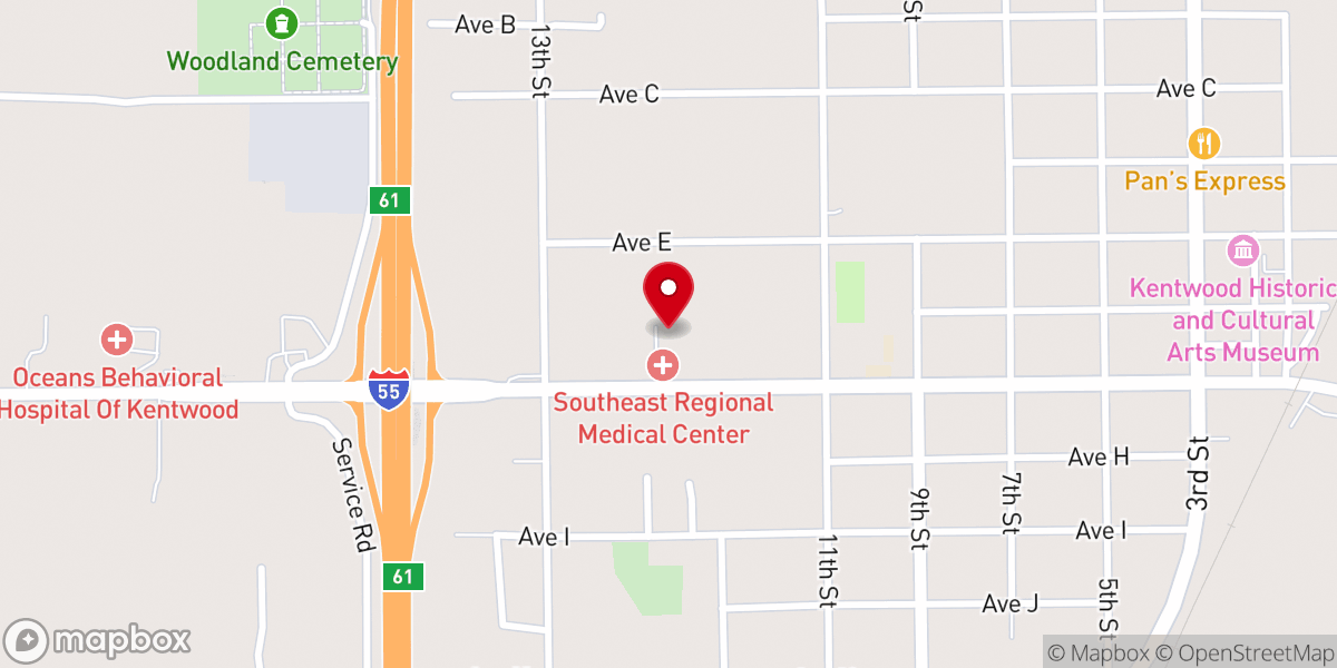 Map showing location of Southeast Community Health Systems