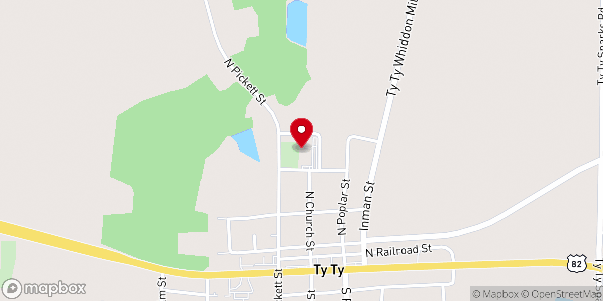 Map showing location of First Baptist Church of Ty Ty