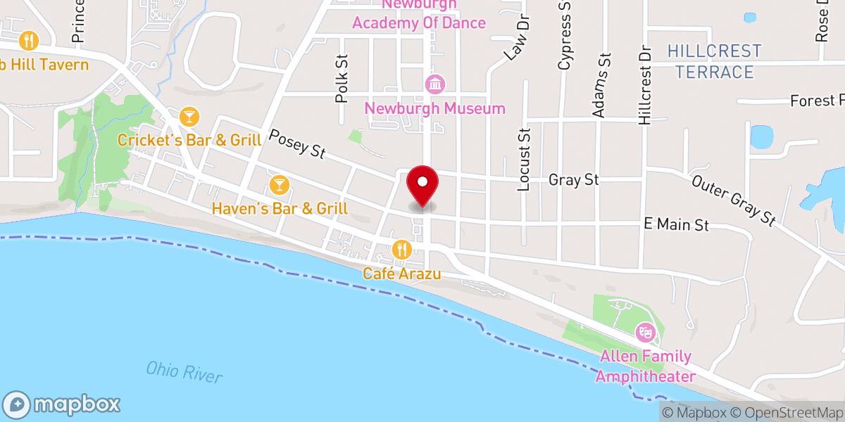 Map showing location of Newburgh Preservation Hall