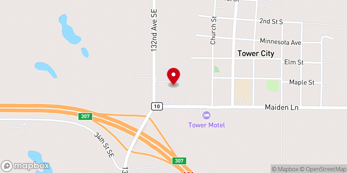 Map showing location of Tower Travel Center/ On The Run