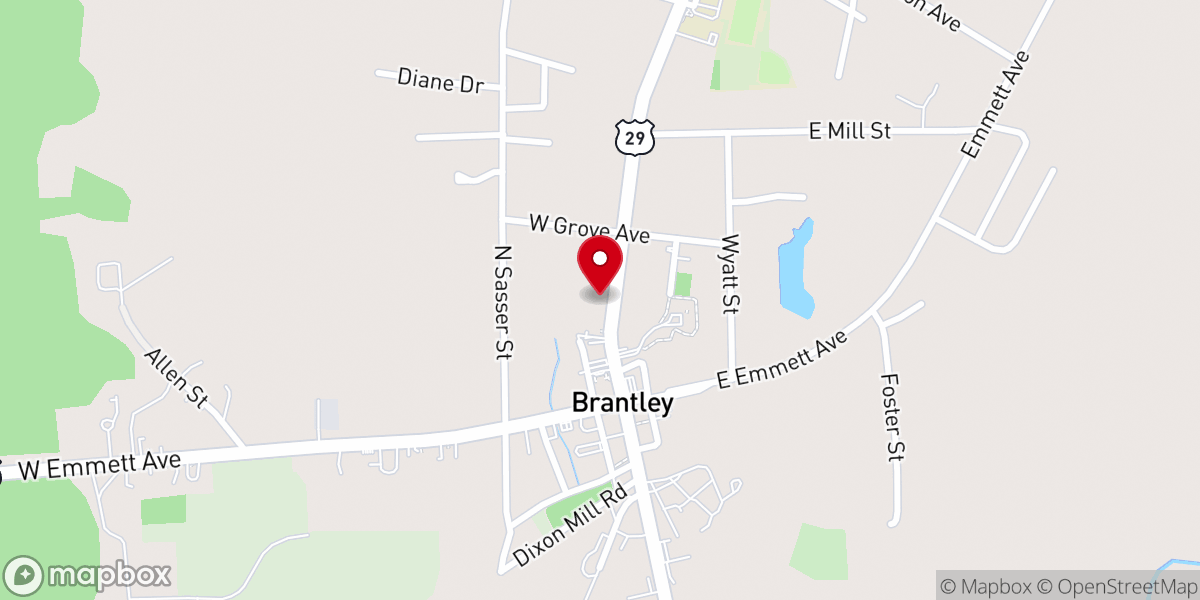 Map showing location of Brantley Baptist Church