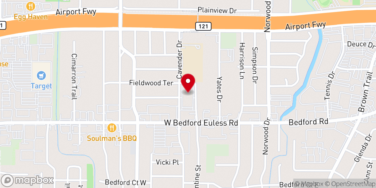 Map showing location of Shady Oaks Baptist Church